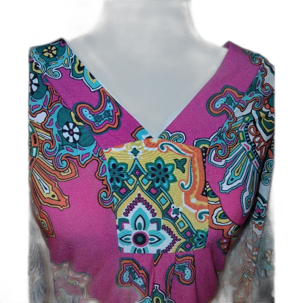White Mark Couture Collection Vibrant Pink Paisley Medallion Dress Women’s Sz M - Picture 6 of 7